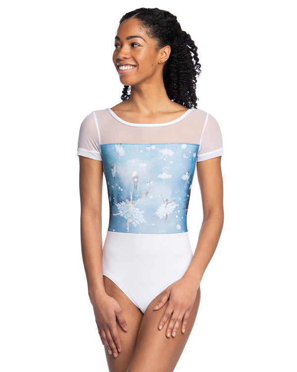 Ainsliewear Holiday Edition Billie Mesh Short Sleeve Leotard - 1095NU -  Womens - Nutcracker Print