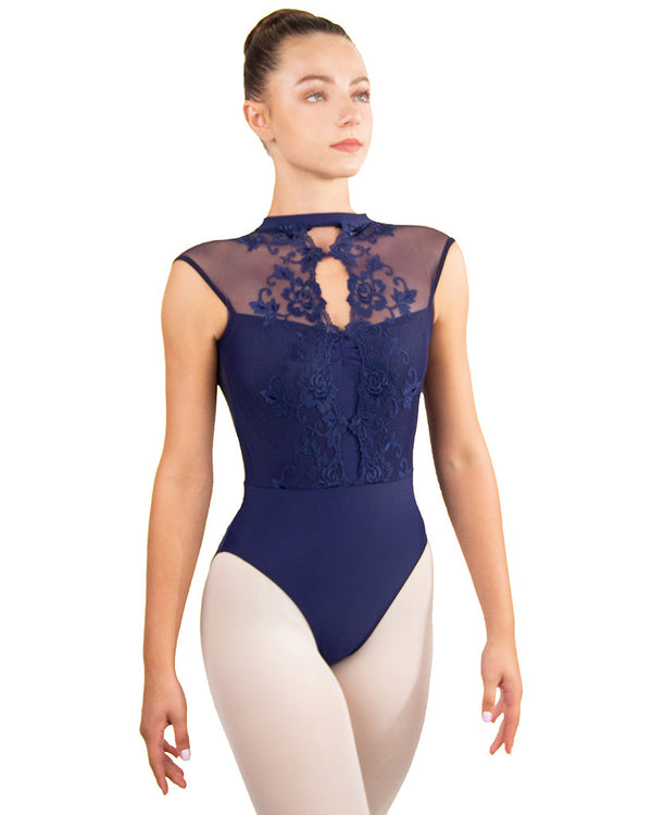 Ballet Rosa Mirielle High Neck Lace Front Open Back Sleeveless Leotard -  Womens