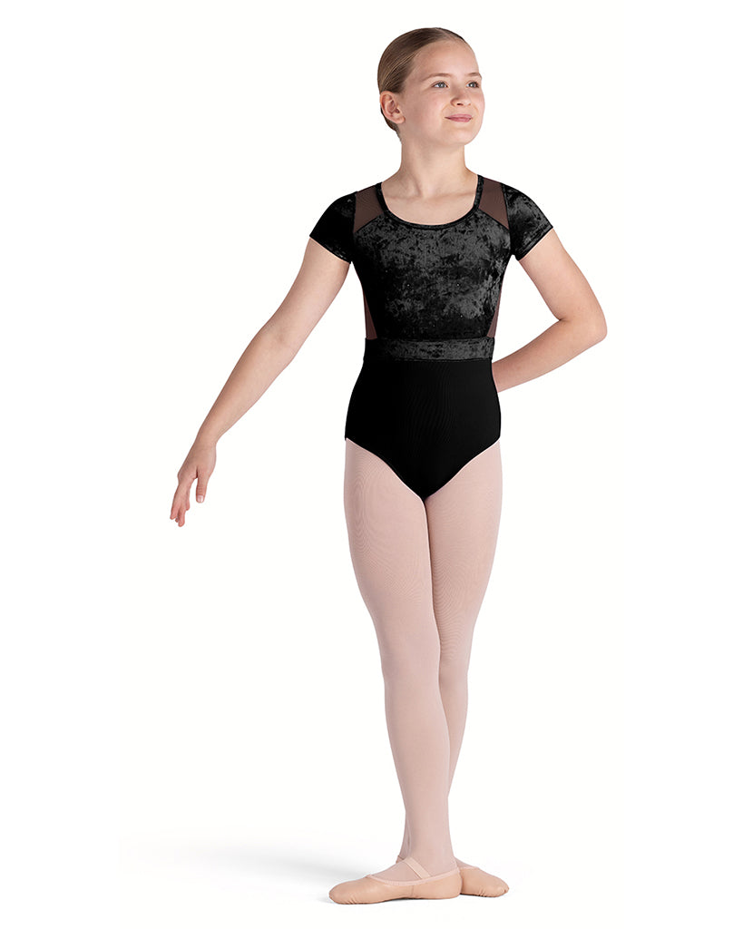 Bloch Amelia Scoop Neck Velvet Diamante Mesh Cross Back Cap Sleeve Leotard - CL5282 Girls