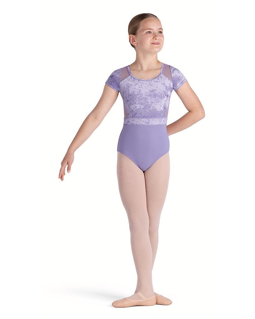 Bloch Amelia Scoop Neck Velvet Diamante Mesh Cross Back Cap Sleeve Leotard - CL5282 Girls