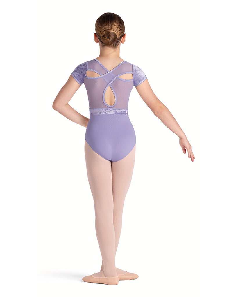 Bloch Amelia Scoop Neck Velvet Diamante Mesh Cross Back Cap Sleeve Leotard - CL5282 Girls