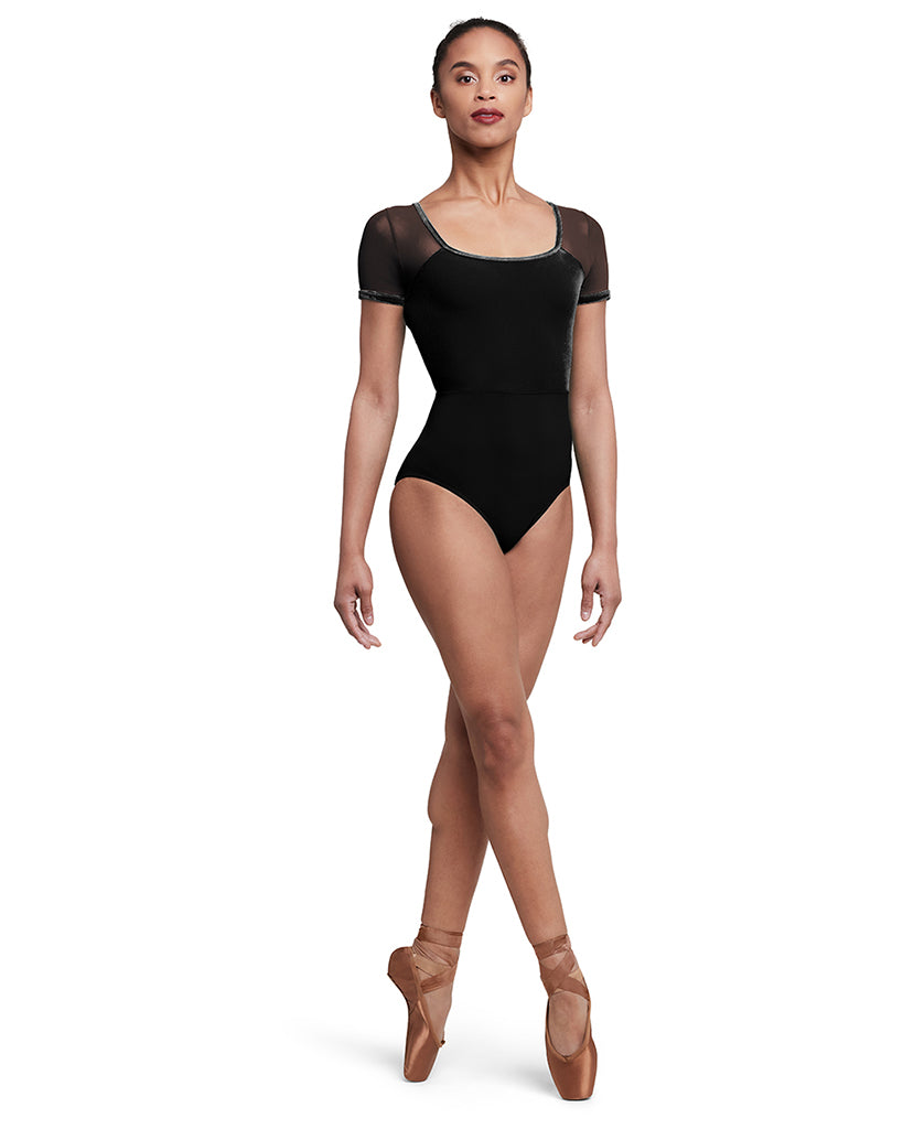 Bloch Anna Square Neck Detailed Mesh Back Velvet Cap Sleeve Leotard - L5262 Womens