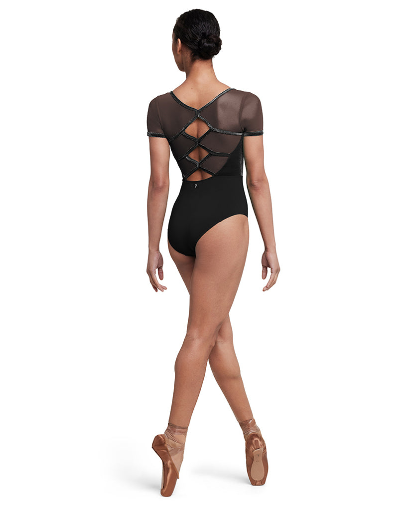 Bloch Anna Square Neck Detailed Mesh Back Velvet Cap Sleeve Leotard - L5262 Womens