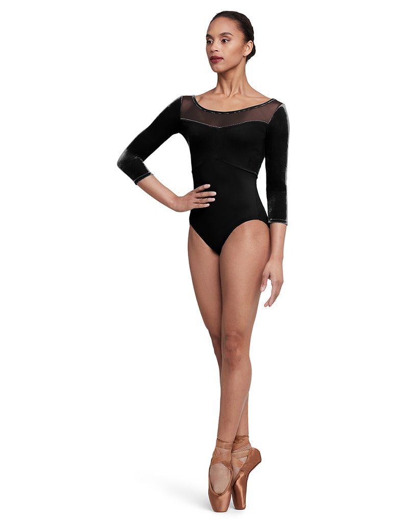 Bloch Indy Scoop Neck Mesh Back Velvet 3/4 Sleeve Leotard - L5236 Womens