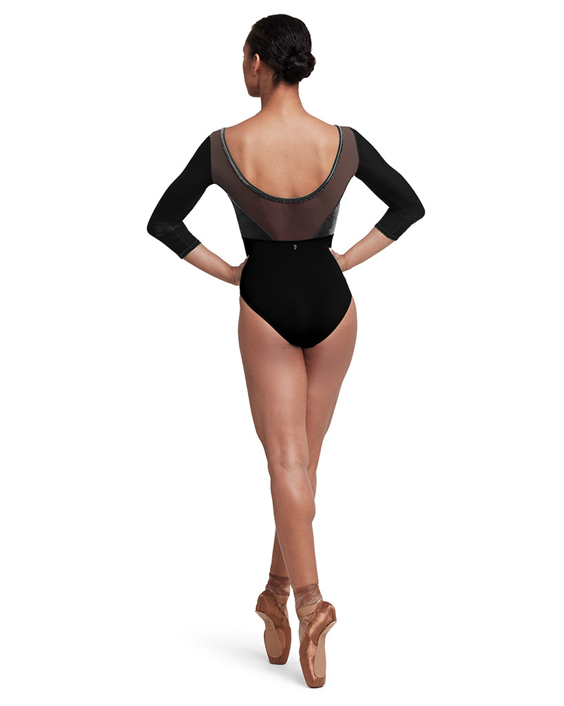 Bloch Indy Scoop Neck Mesh Back Velvet 3/4 Sleeve Leotard - L5236 Womens