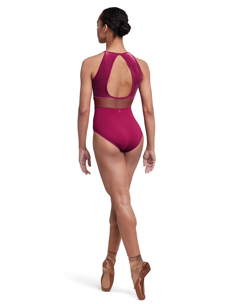 Bloch Kai High Neck Mesh Open Back Velvet Halter Leotard - L5615 Womens