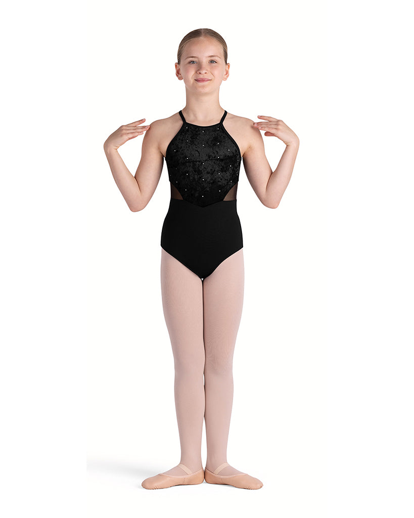 Bloch Rosie Velvet Diamante Bodice Mesh Open Back Camisole Leotard - CL5665 Girls