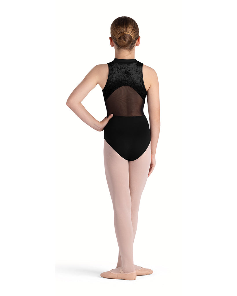 Bloch Tanya Zip Front Mock Neck Velvet Diamante Mesh Back Sleeveless Leotard - CL5655 Girls