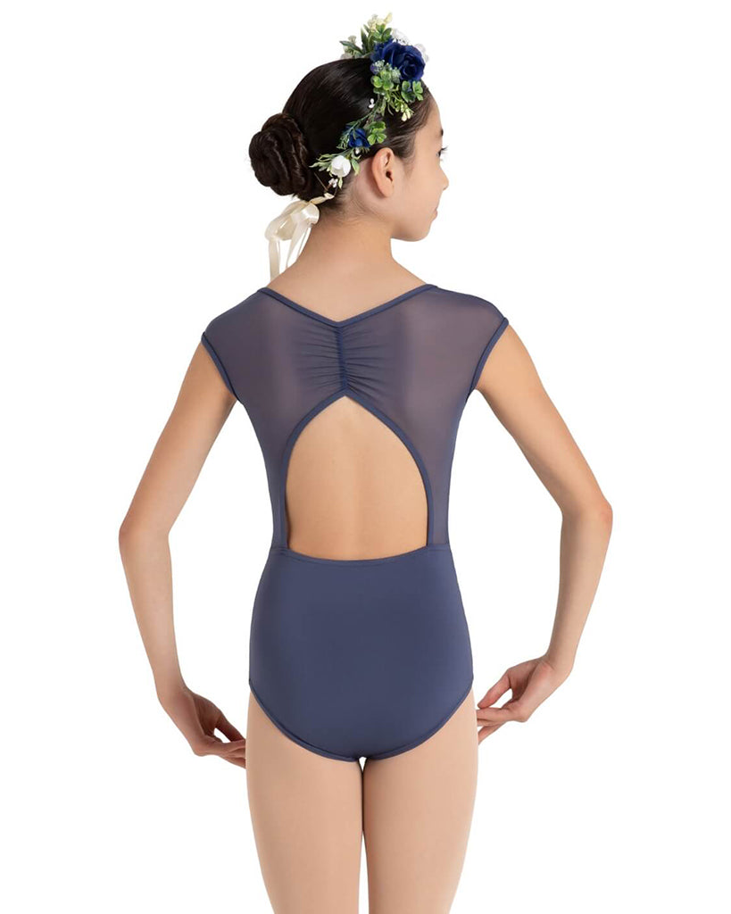 Capezio Daisy Pinch Front Ruched Mesh Open Back Cap Sleeve Leotard - 12089C Girls