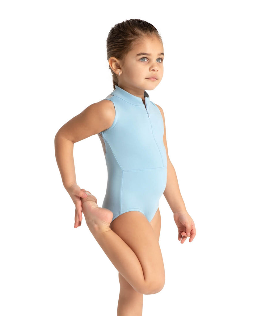 Capezio High Neck Zip Front Polka Dot Mesh Back Leotard - 12002C Girls