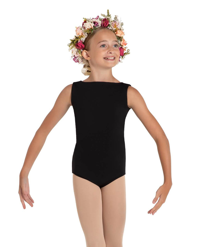 Capezio Marigold Boat Neck Ruched Mesh Open Back Tank Leotard - 12088C Girls