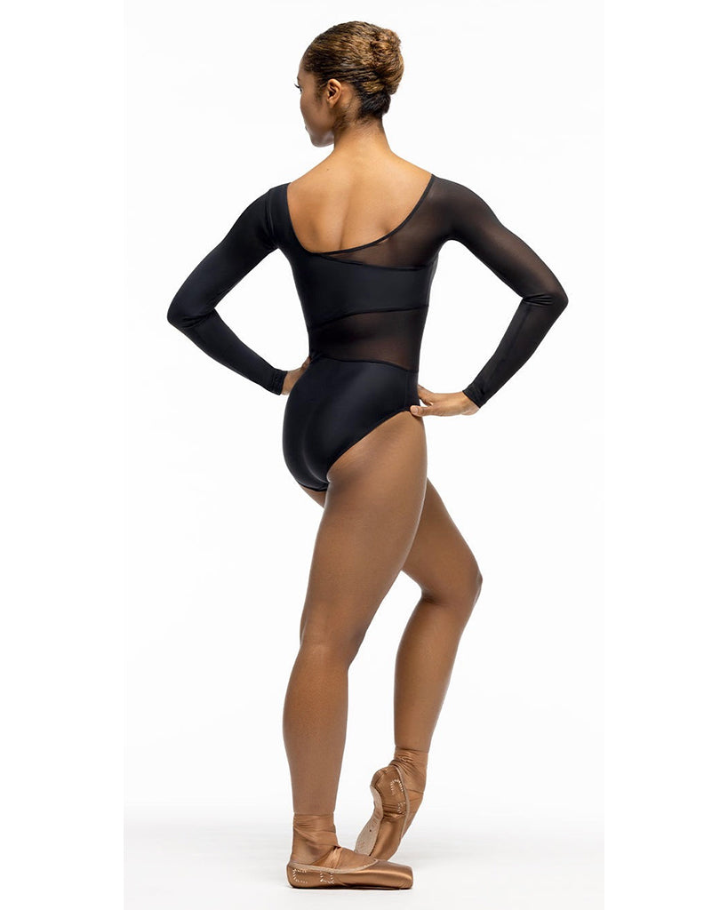 Elevé Dancewear Amelie Scoop Neck Mesh Cut Out Long Sleeve Leotard - Womens - Black