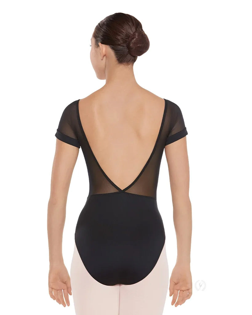 Eurotard Scoop Neck V Back Mesh Cap Sleeve Leotard - 41420 Womens - Black