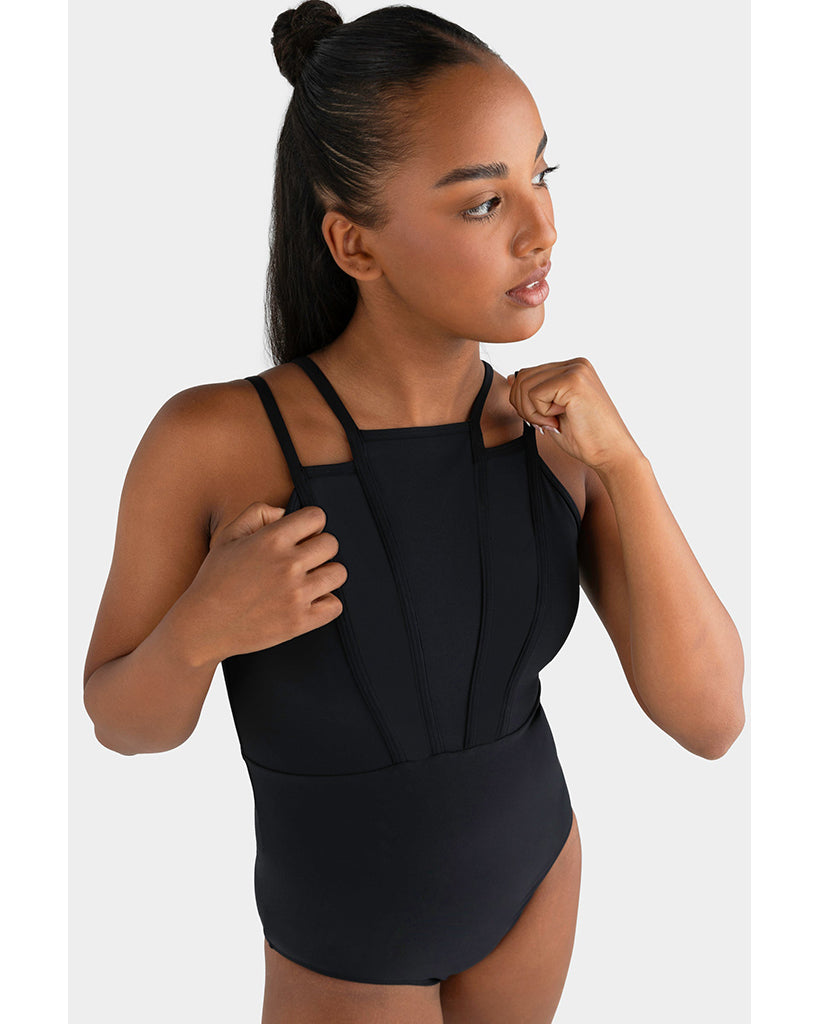 Every Turn Cinched Double Strap Leotard - Girls - Black