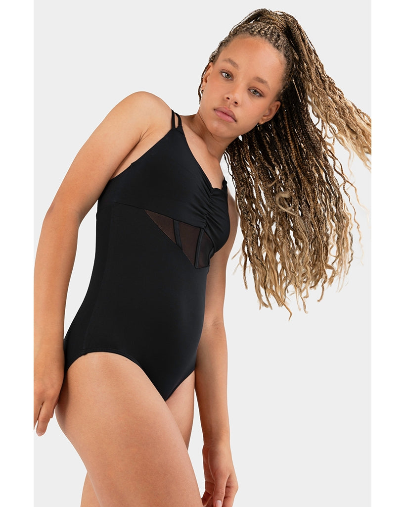 Every Turn It&#39;s Showtime Pinch Front Double Strap Leotard - Girls - Black