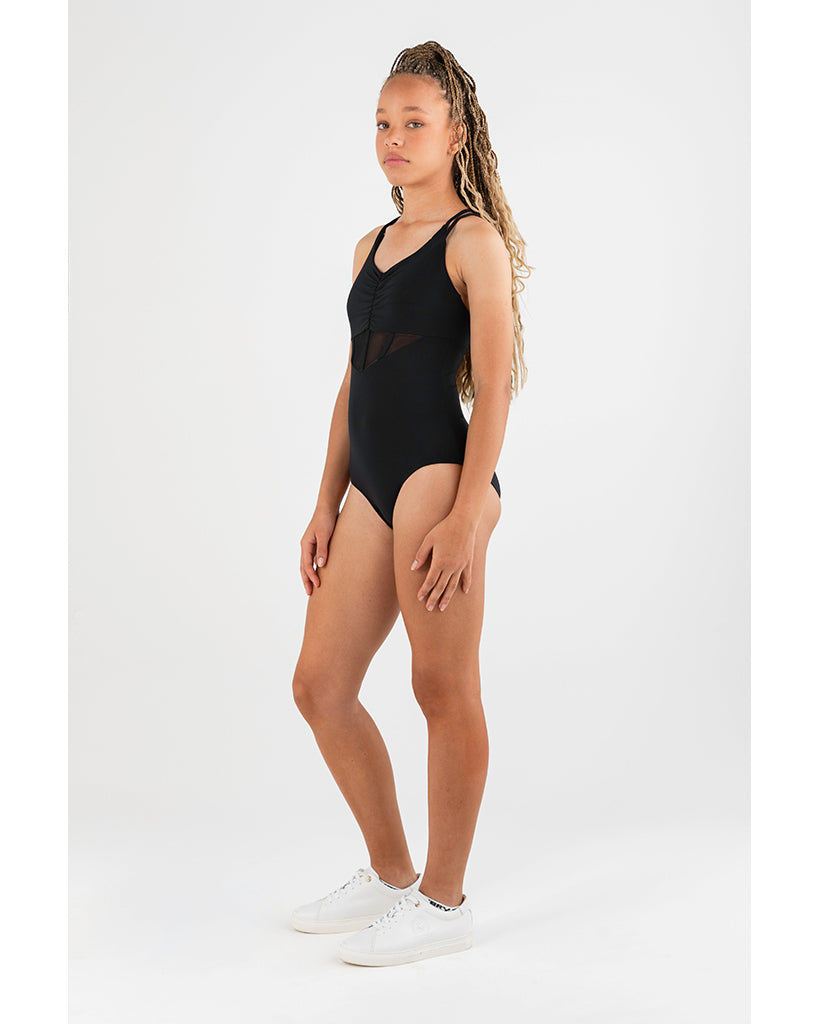 Every Turn It&#39;s Showtime Pinch Front Double Strap Leotard - Girls - Black