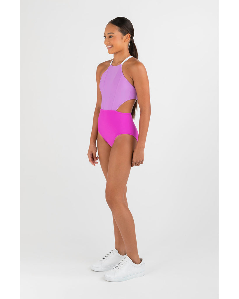 Every Turn Step Up Trapezium Neckline Sleeveless Leotard - Girls