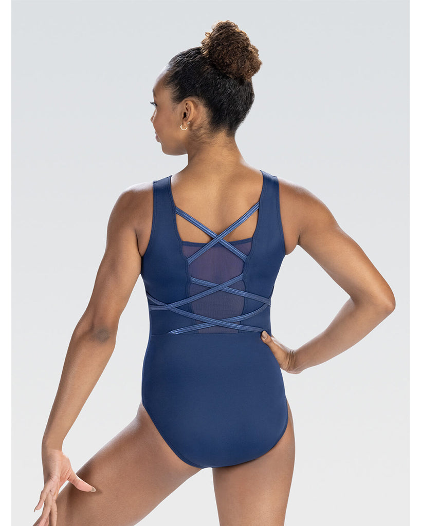 GK Elite Emergence Gymnastic Tank Leotard - 3917 Womens - Silver Hologram Spanglez Print