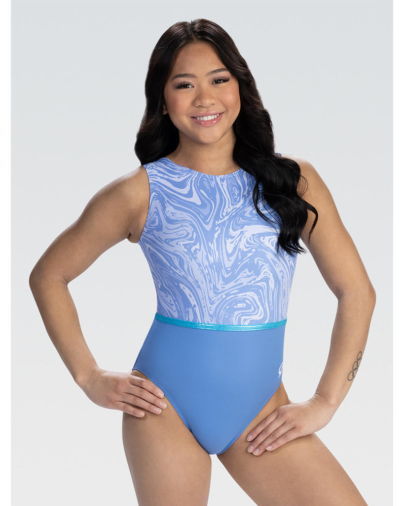 GK Elite Printed Gymnastic Tank Leotard - 3914C Girls - Marble Swirl Print