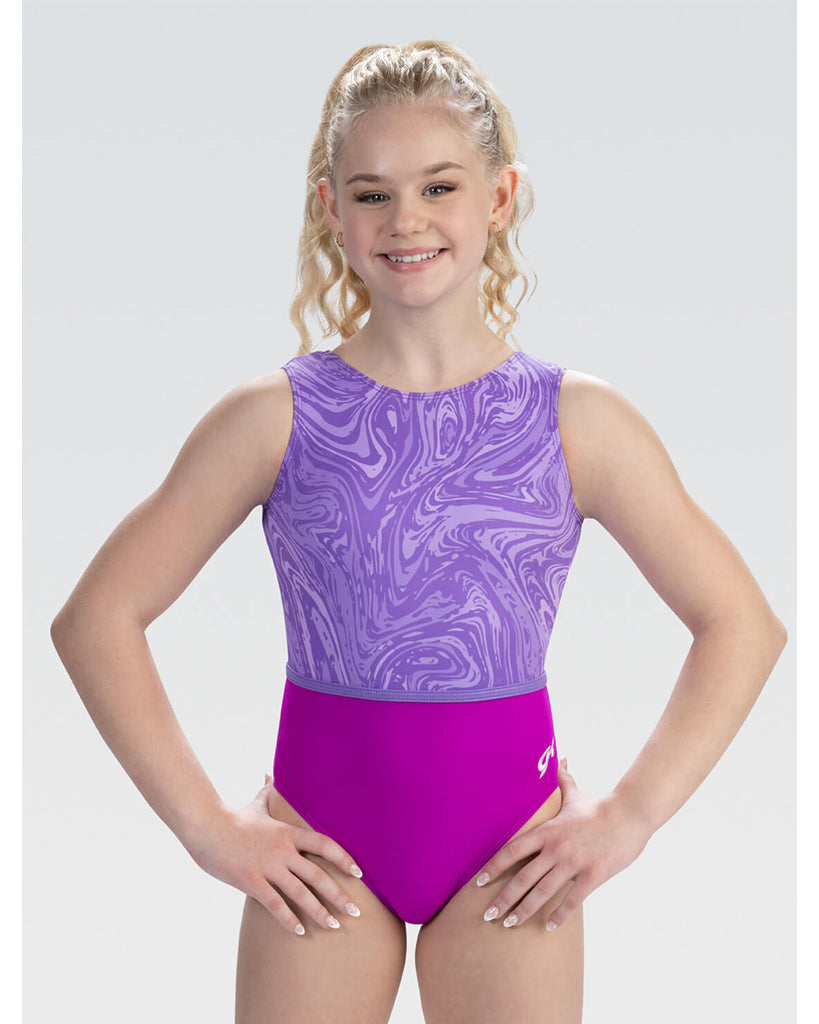 GK Elite Printed Gymnastic Tank Leotard - 3914C Girls - Marble Swirl Print