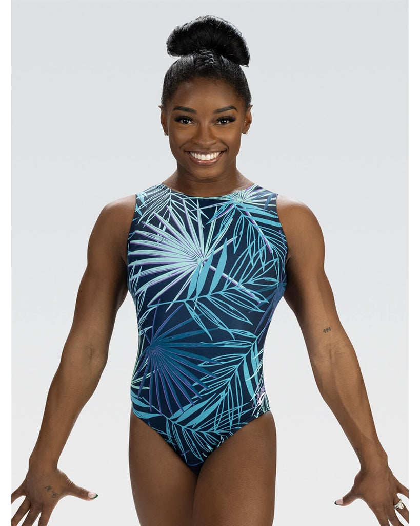 GK Elite Simone Biles Magenta Majesty Gymnastic Tank Leotard - E4953 Girls - Leafy Print