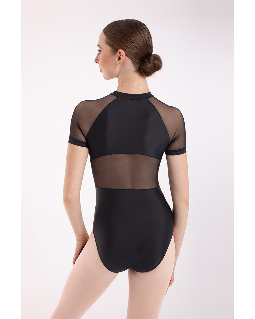 Intermezzo Pure Nature Recycled Collection Dominique High Neck Zip Front Mesh Short Sleeve Leotard - 31672 Womens