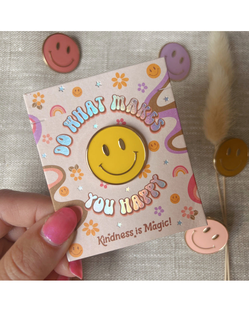 Kindness is Magic Smiley Enamel Pin - Peach