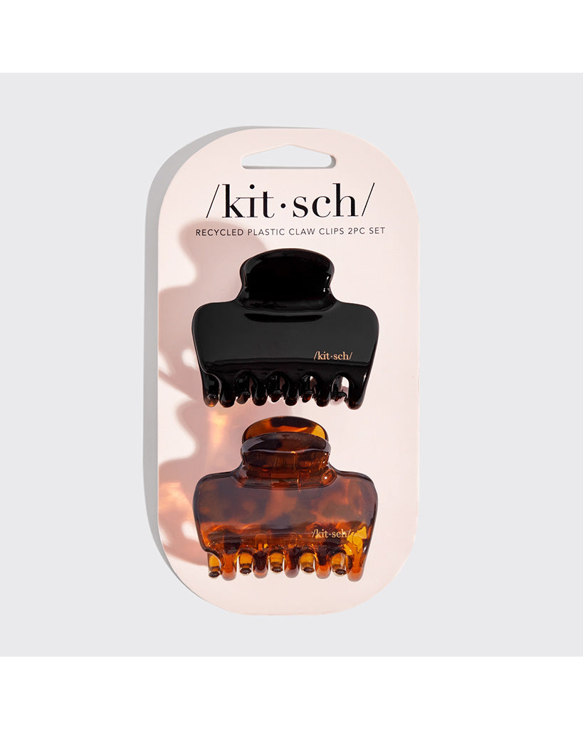 Kitsch Plastic Medium Puffy Claw Clips 2pc Set - Black / Tort