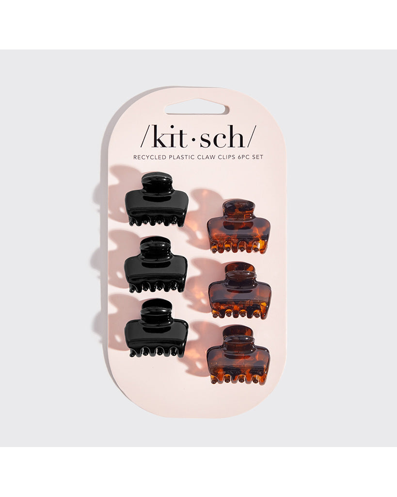 Kitsch Plastic Mini Puffy Claw Clips 6pc Set - Black / Tort