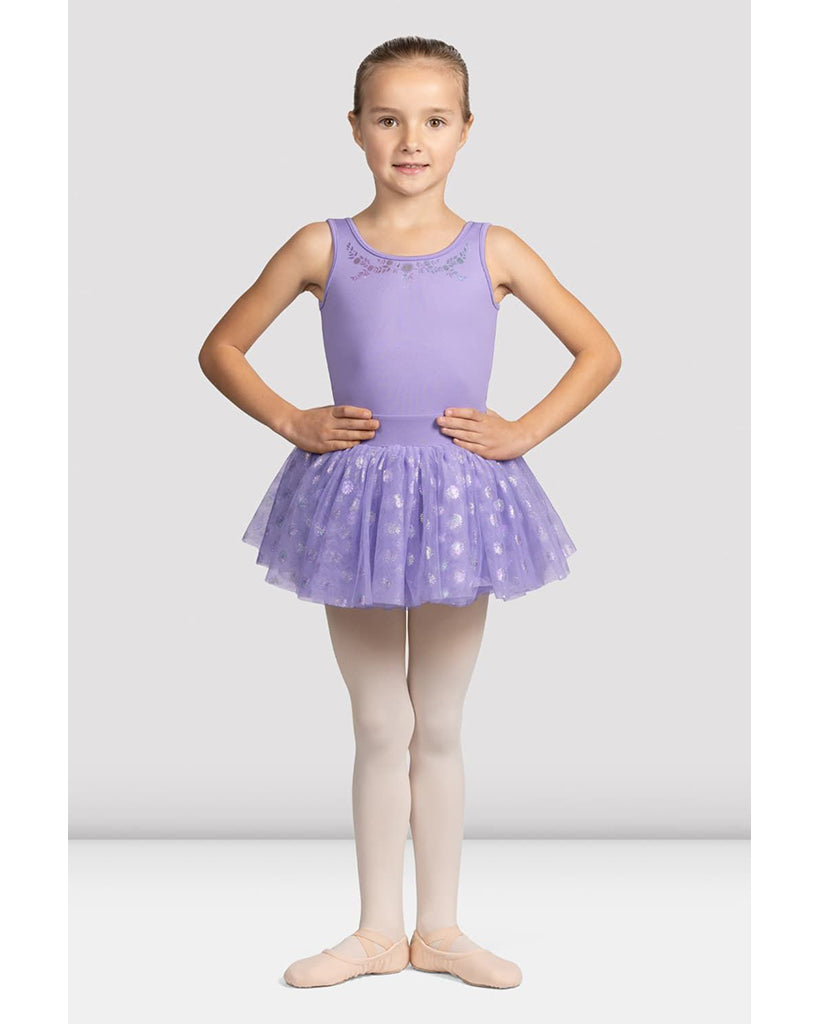 Mirella Sweetheart Neck Floral Iridescent Printed Mesh Tank Tutu Ballet Dress - M490C Girls