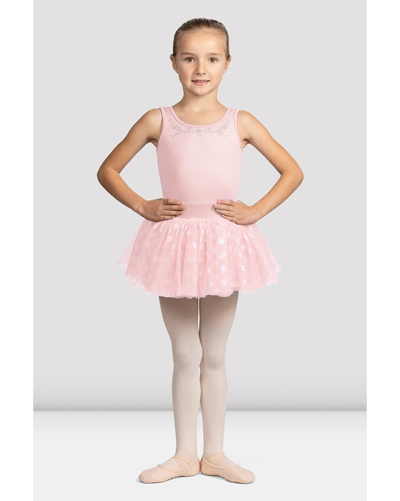 Mirella Sweetheart Neck Floral Iridescent Printed Mesh Tank Tutu Ballet Dress - M490C Girls