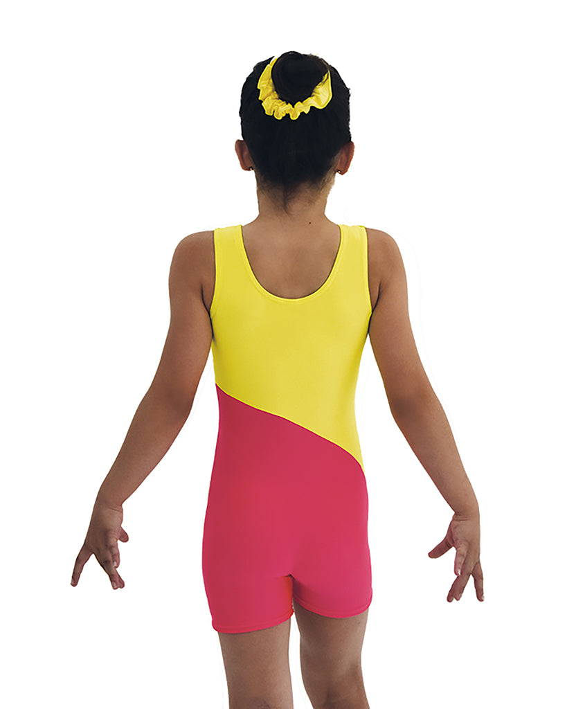 Mondor Abstract Print Gymnastic Biketard - 7811C - Gogi Neon Print Girls