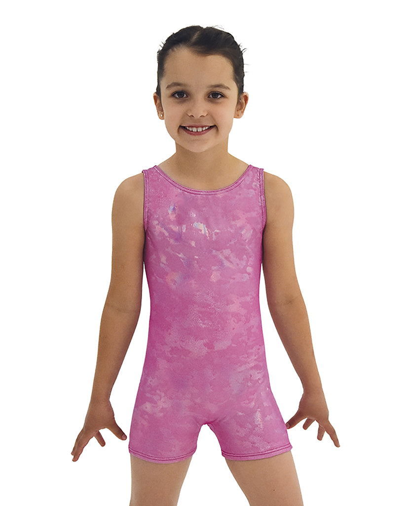 Mondor Abstract Print Gymnastic Biketard - 7855C - Metallic Rose Print Girls