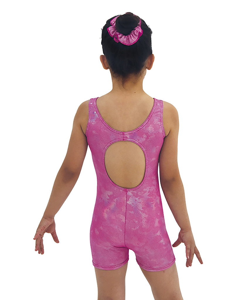 Mondor Abstract Print Gymnastic Biketard - 7855C - Metallic Rose Print Girls