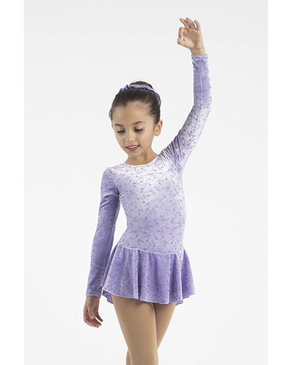 Mondor Born To Skate Printed Glitter Motif Velvet Skating Dress - 2723C Girls - Loops Print