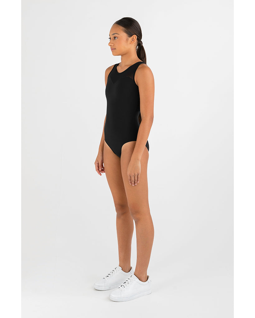 Every Turn Renew Mesh Tank Leotard - Girls - Black