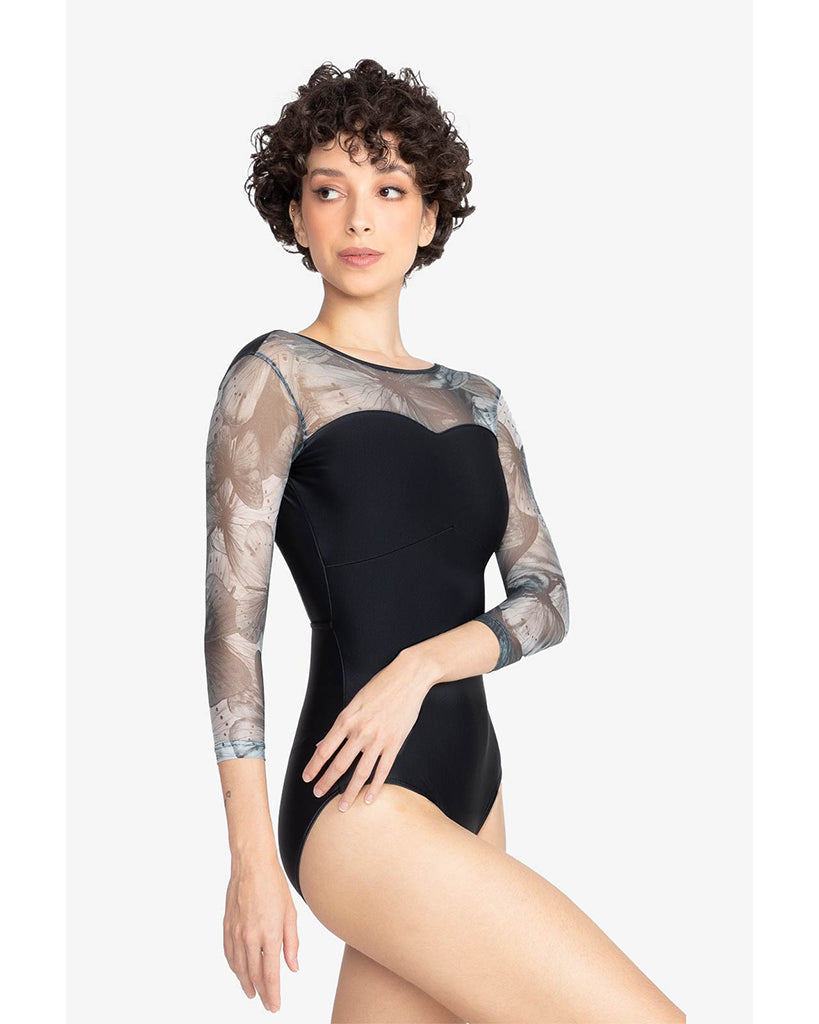 So Danca Be You Elvira Boat Neck V Back Mesh 3/4 Sleeve Leotard - RDE2746 Womens