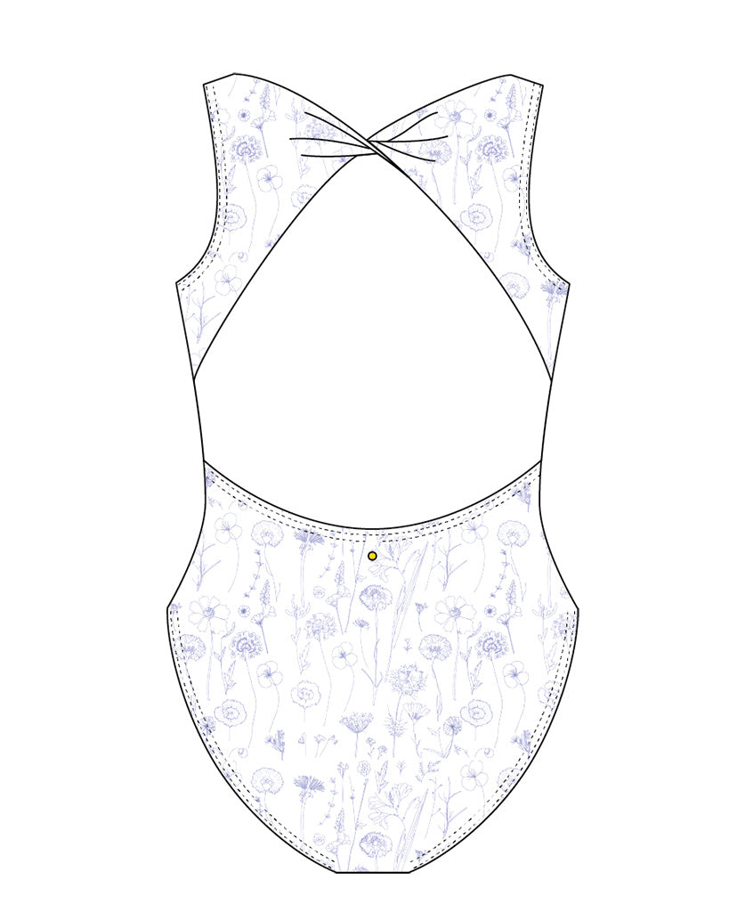 Sonata Haruka Boat Neck Twist Open Back Sleeveless Leotard - PL2401 Womens - White Floral Print