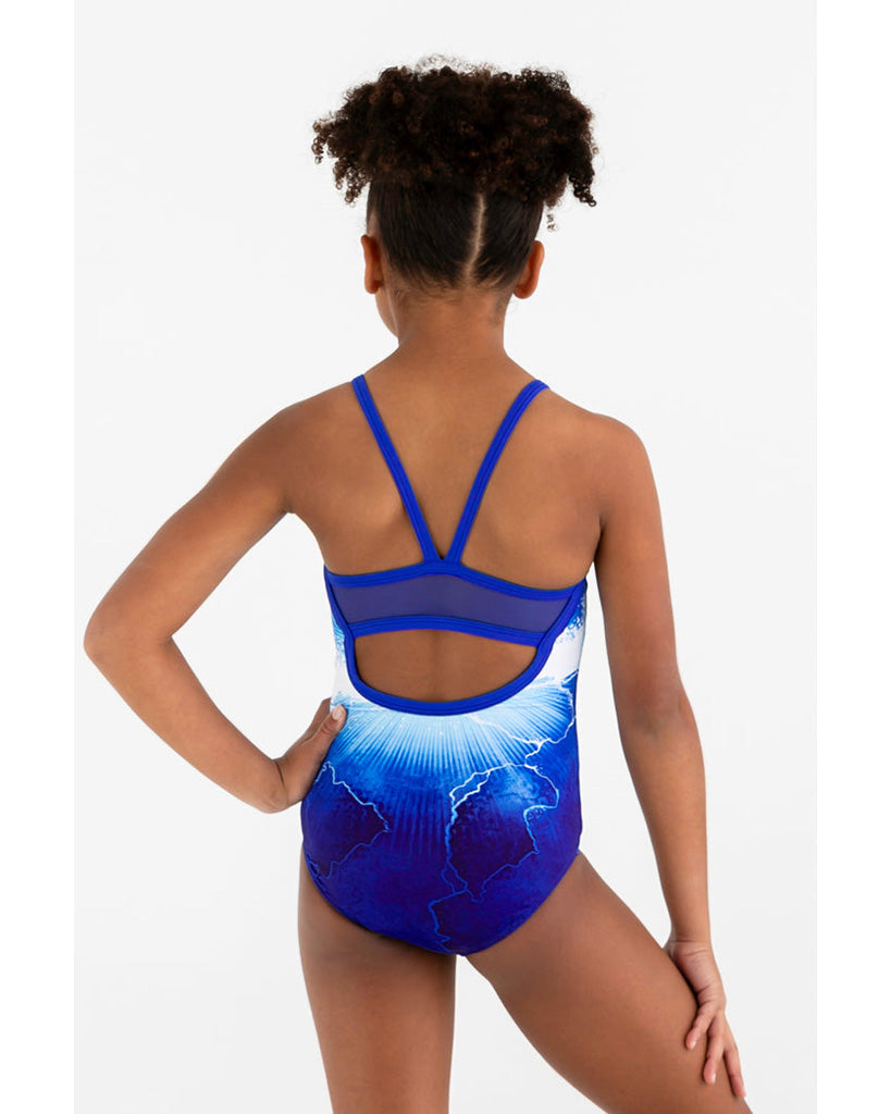 Sylvia P Waterburst Mesh Back Strapless Gymnastic Leotard - Girls