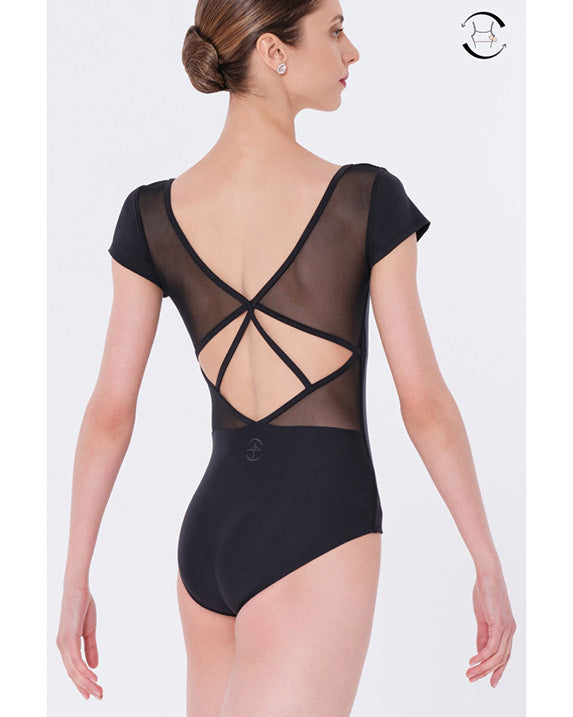 Wear Moi Dolores V Neck Strappy Mesh Back Cap Sleeve Leotard - Womens