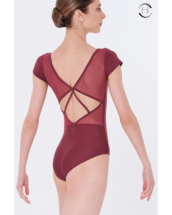 Wear Moi Dolores V Neck Strappy Mesh Back Cap Sleeve Leotard - Womens