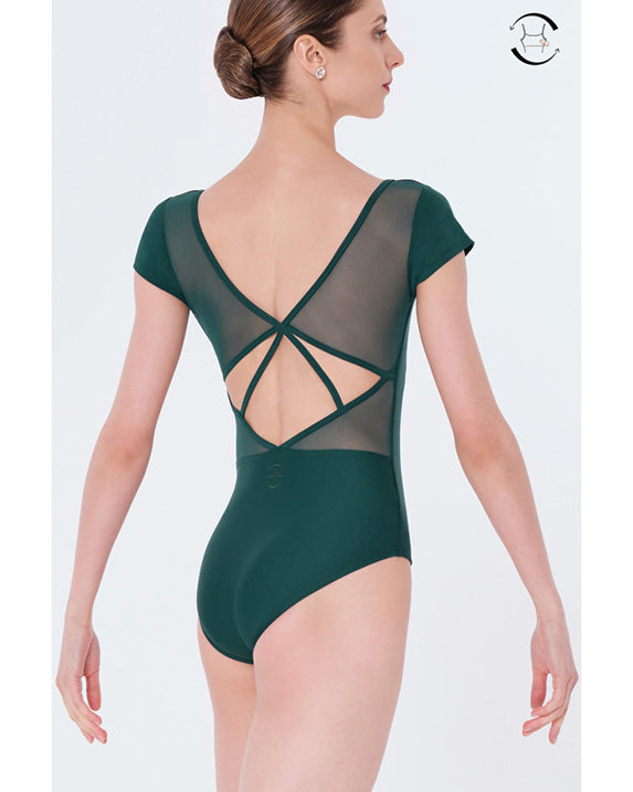 Wear Moi Dolores V Neck Strappy Mesh Back Cap Sleeve Leotard - Womens