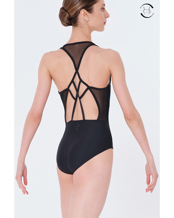 Wear Moi Neoma V Neck Strappy Mesh Back Tank Leotard - Womens