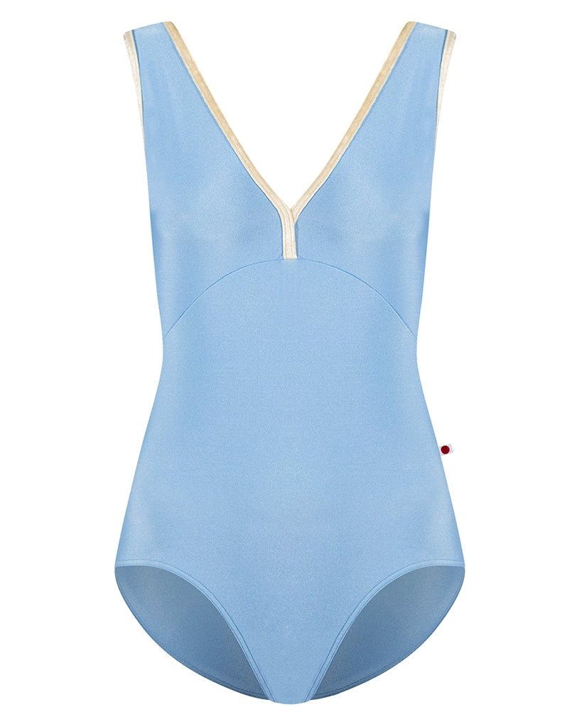 Yumiko Alicia with Velvet Trim Double V Front &amp; Back Tank Leotard - Womens - Moontide / Vanilla