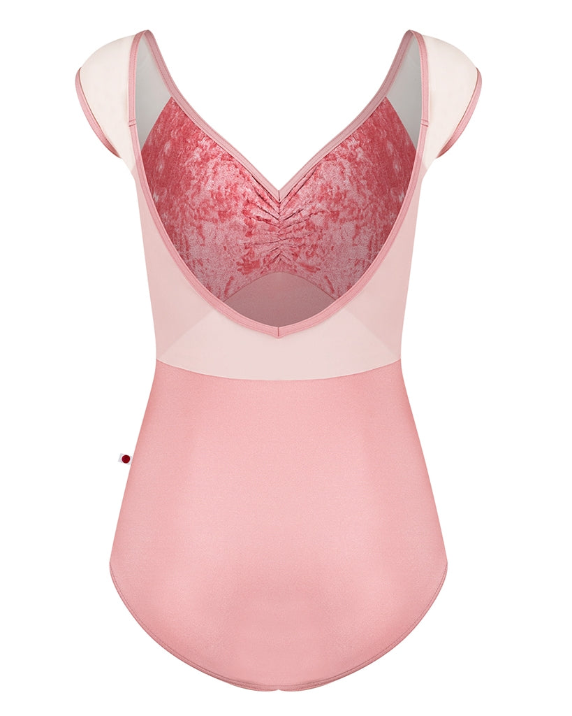 Yumiko Elli with Velvet &amp; Mesh Cap Sleeve Leotard - Womens - Antique Rose / Romance / Blush