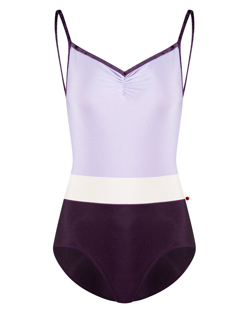 Yumiko Micah with Crushed Velvet Trim Pinch Front Colour Block Camisole Leotard - Womens - Eggplant / Poem