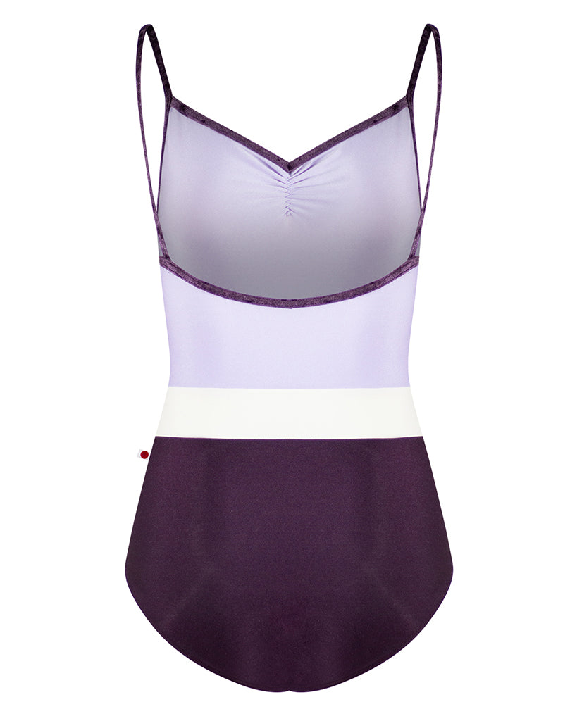 Yumiko Micah with Crushed Velvet Trim Pinch Front Colour Block Camisole Leotard - Womens - Eggplant / Poem