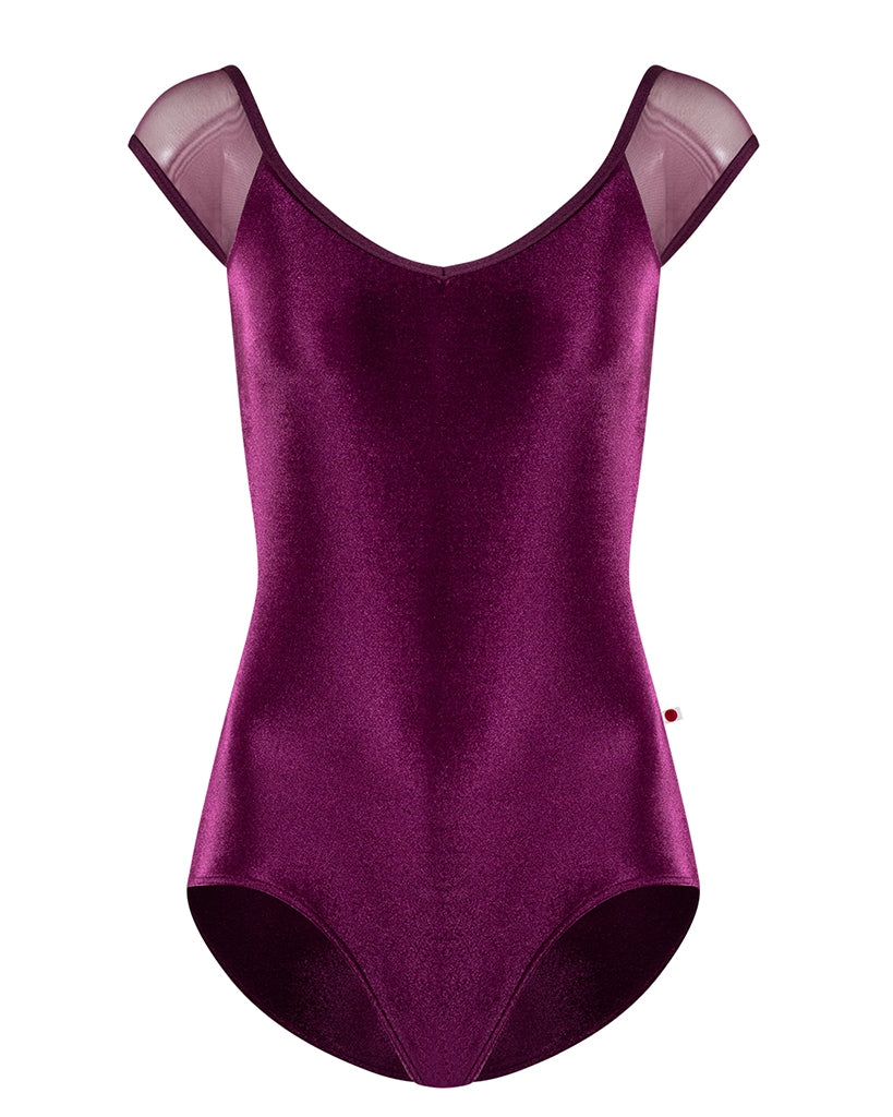 Yumiko Nina V Neck Low Mesh Back Cap Sleeve Leotard - Womens - Roxy / Opera