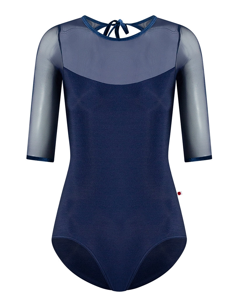 Yumiko Olivia Mesh Open Back Half Sleeve Leotard - Womens - Dark Blue / Pisces