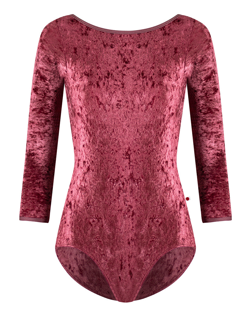 Yumiko Sofiane Crushed Velvet Classic Boatneck 3/4 Sleeve Leotard - Womens - Garnet / Phoenix